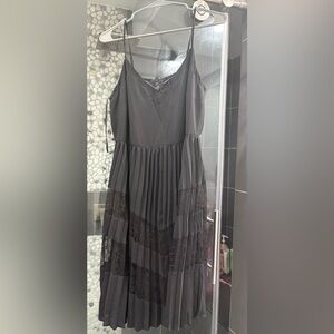 Express Black Pleated Maxi Slip Dress with Lace Insets NWT